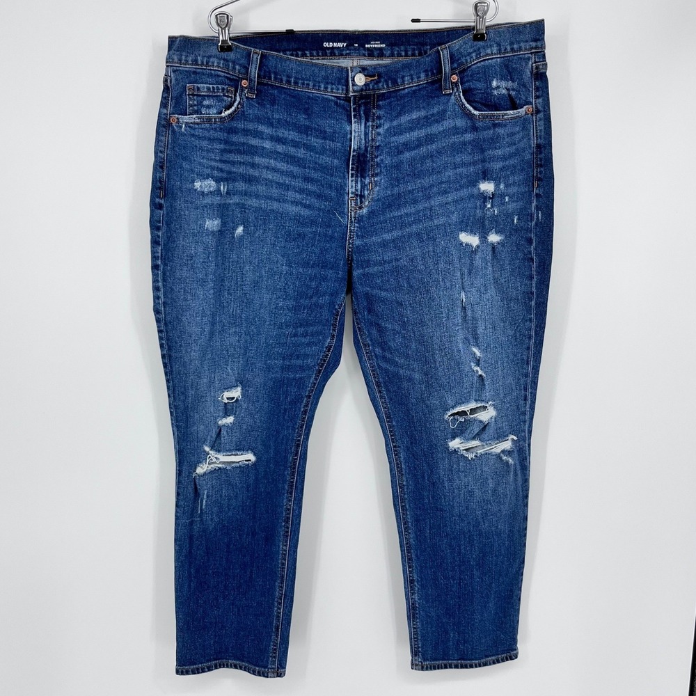 Old Navy Boyfriend Jeans Womens 18 Dark‎ Wash Distressed Ripped Mid-Rise
